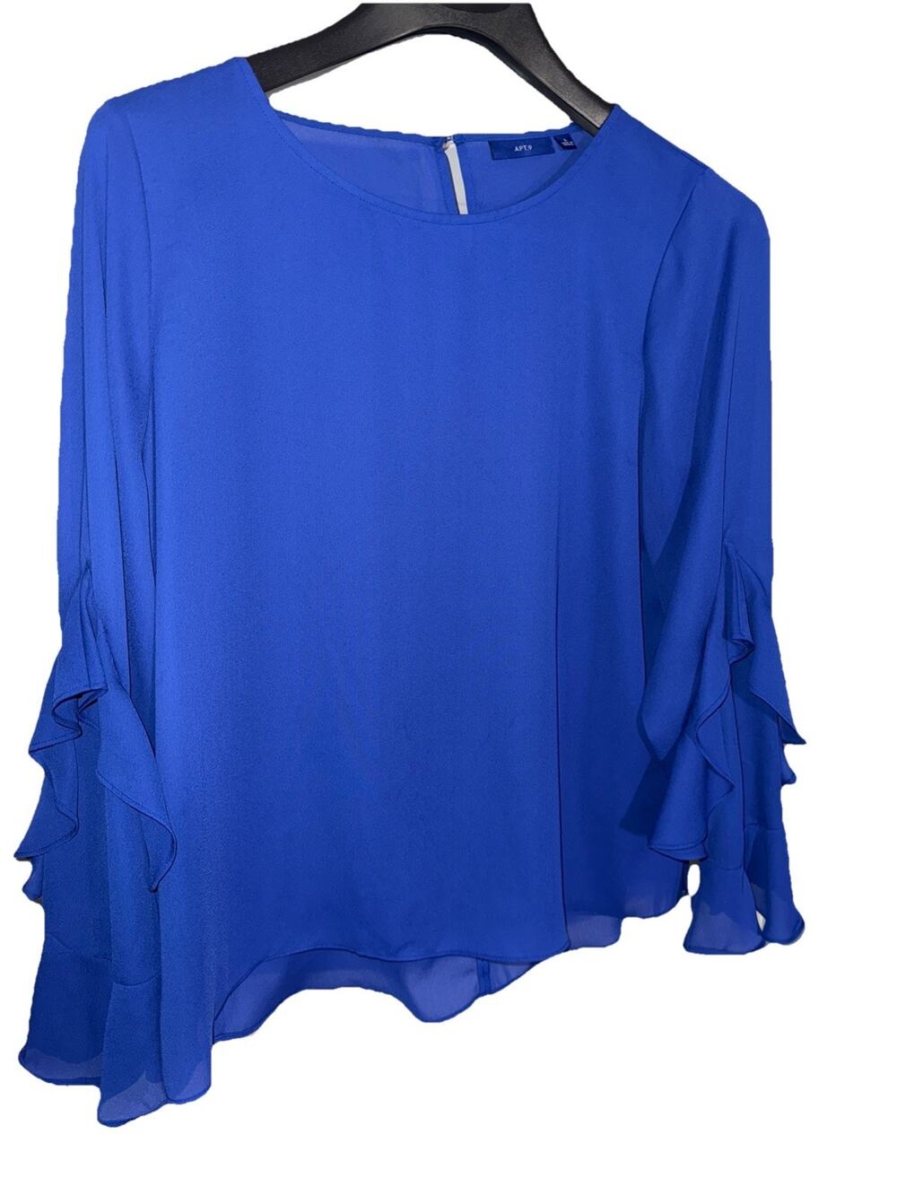 Apt. 9 Royal Blue Ruffle Sleeve Chiffon Blouse Women’s Large